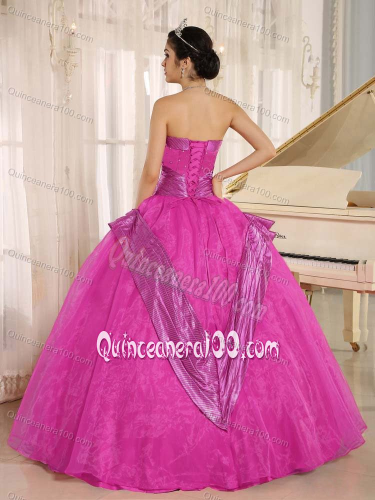 Eye-catching Beading Hot Pink Strapless Quinceanera Party Dress