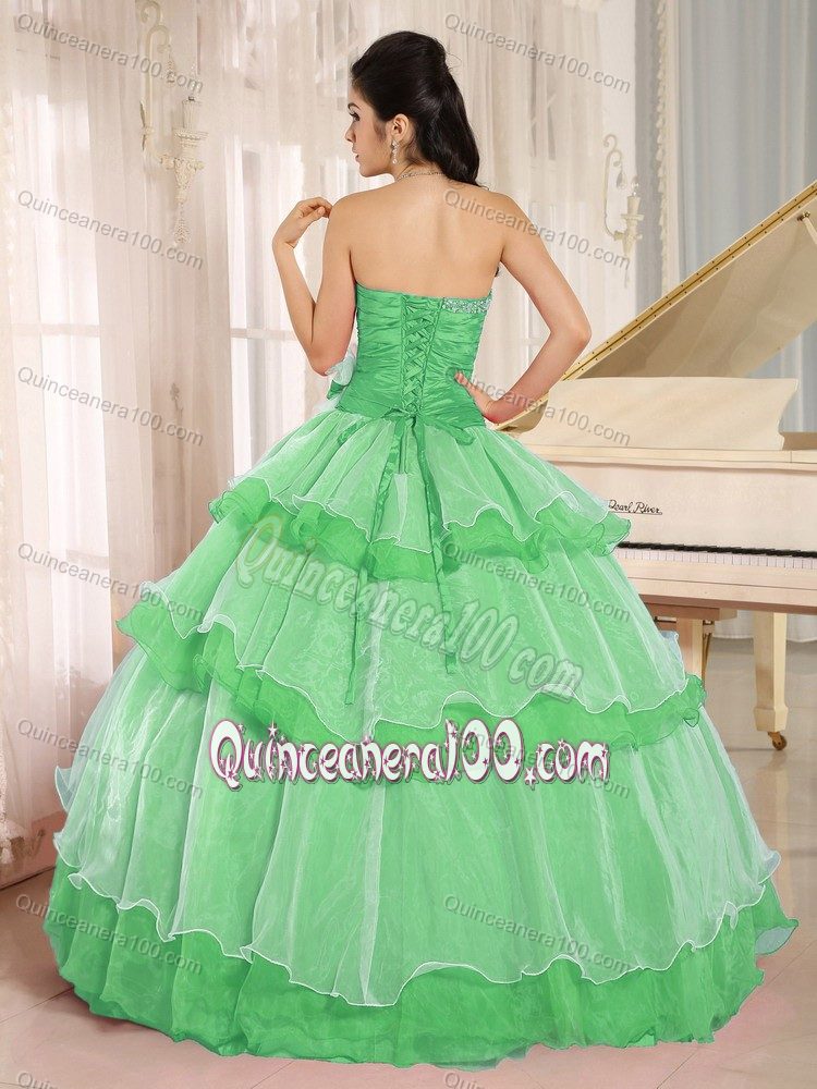 Apple Green Tiered Sweet 16 Dresses with Hand Made Flowers