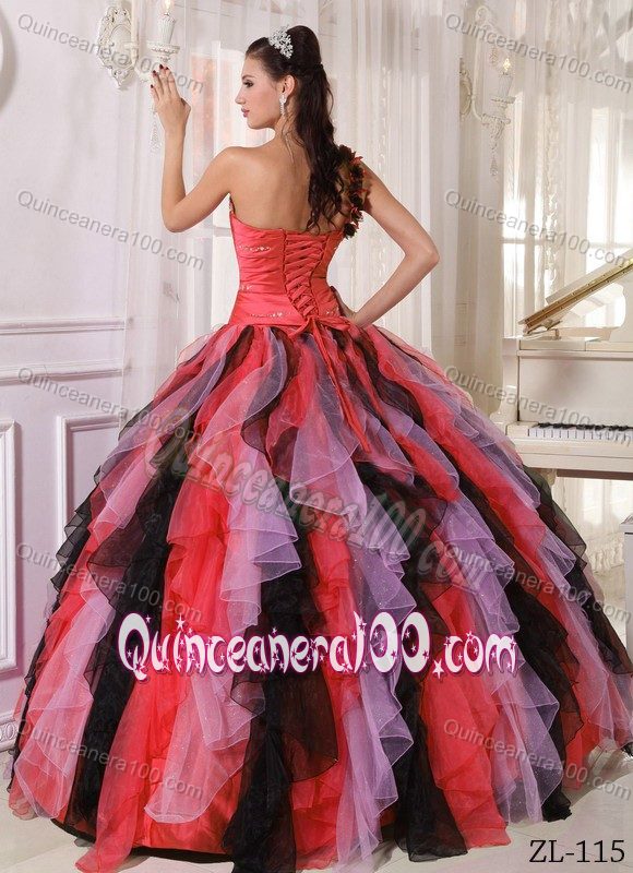 Beading Ruffled Colorful Dress for Quince with One Shoulder Plus