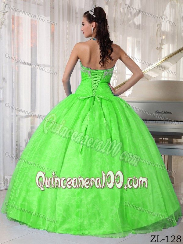 Ruched Spring Green Sweetheart Dress for Sweet 16 Custom Made