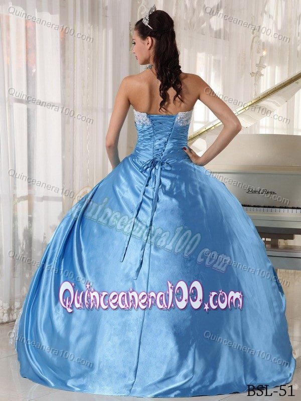 Elegant Aqua Blue Lace Decorate Quinces Dresses with Ruches