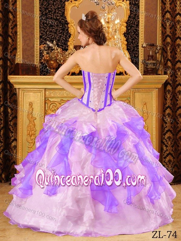 Strapless Appliqued Colorful Quinceanera Gowns with Ruffles