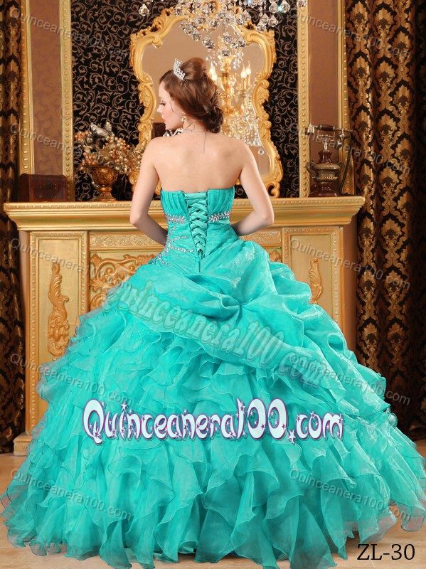 Beautiful Beading Turquoise Quinceanera Gowns with Ruffles