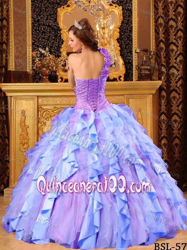 One Shoulder Colorful Beading Ruffled Quinceanera Dresses