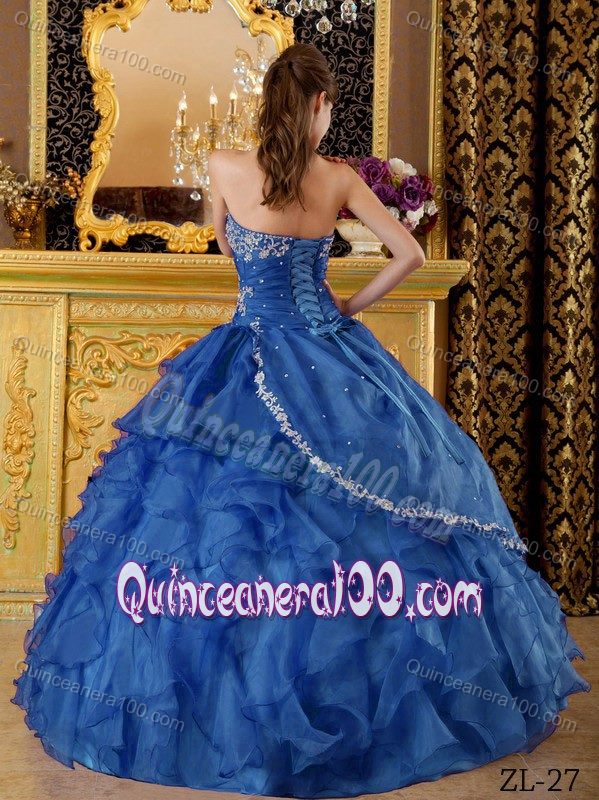 Appliques and Ruffled Layers Accent Sweet 15 Dresses in Navy Blue