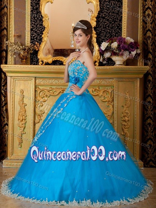 A-line Strapless Quinceanera Gowns Dresses with Appliques