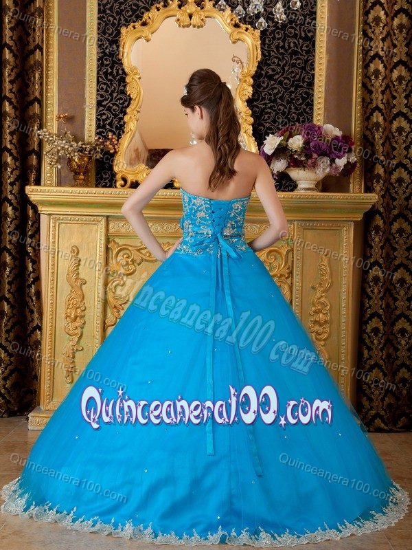 A-line Strapless Quinceanera Gowns Dresses with Appliques