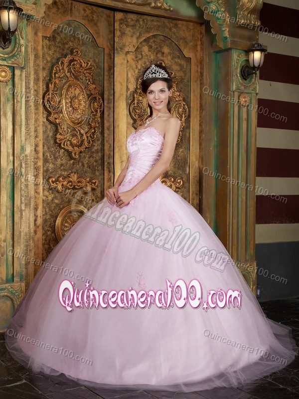 Appliques Decorate Sweetheart Baby Pink Quinceanera Gowns Dresses