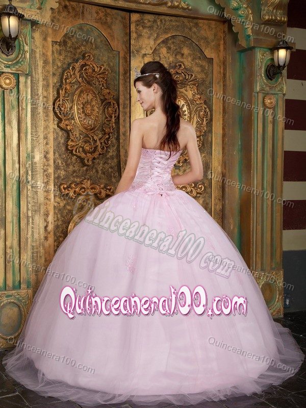 Appliques Decorate Sweetheart Baby Pink Quinceanera Gowns Dresses