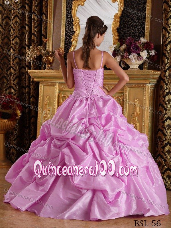 Appliqued Rose Pink Dresses Quinceanera with Spaghetti Straps