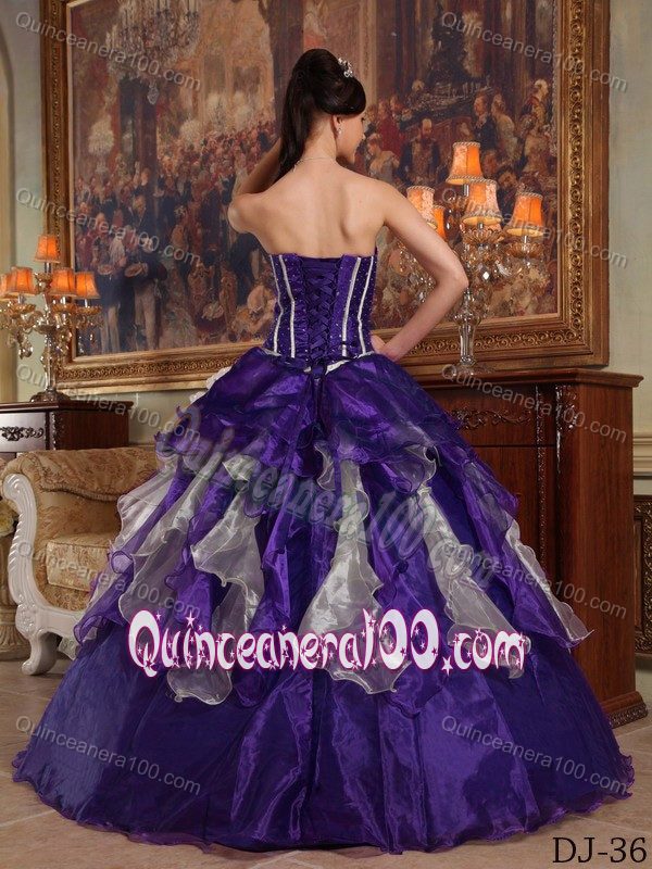 Purple Sweetheart Dresses Quinceanera with Beading and Ruffles