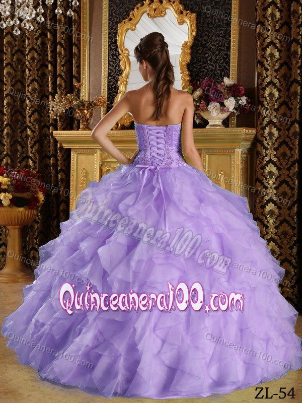 Beaded Embroidery and Ruffles Dress for Quinceanera in Lavender