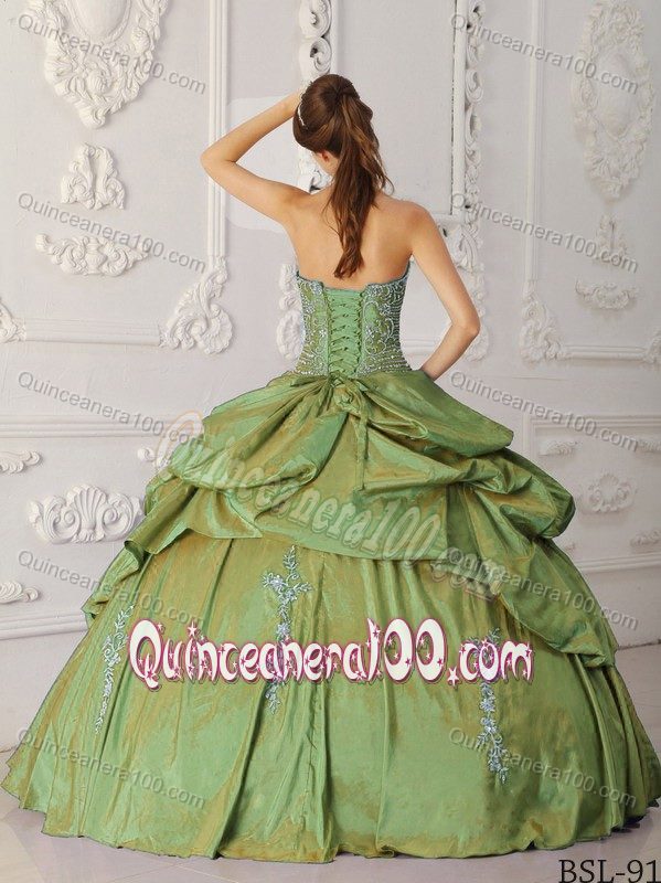 Appliques and Pick ups Accent Dress for Quinceanera in Olive Green