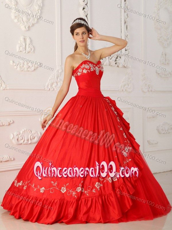 Taffeta and Organza Embroidered Dress for Quinceanera in Red