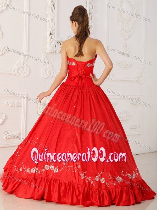 Taffeta and Organza Embroidered Dress for Quinceanera in Red