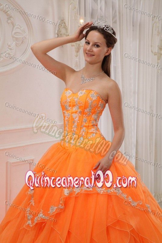 Appliqued and Ruffled Sweet Sixteen Quinceanera Dress in Orange