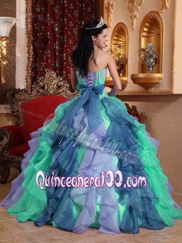 2015 New Colorful Quinceanera Gowns with Appliques and Ruffles