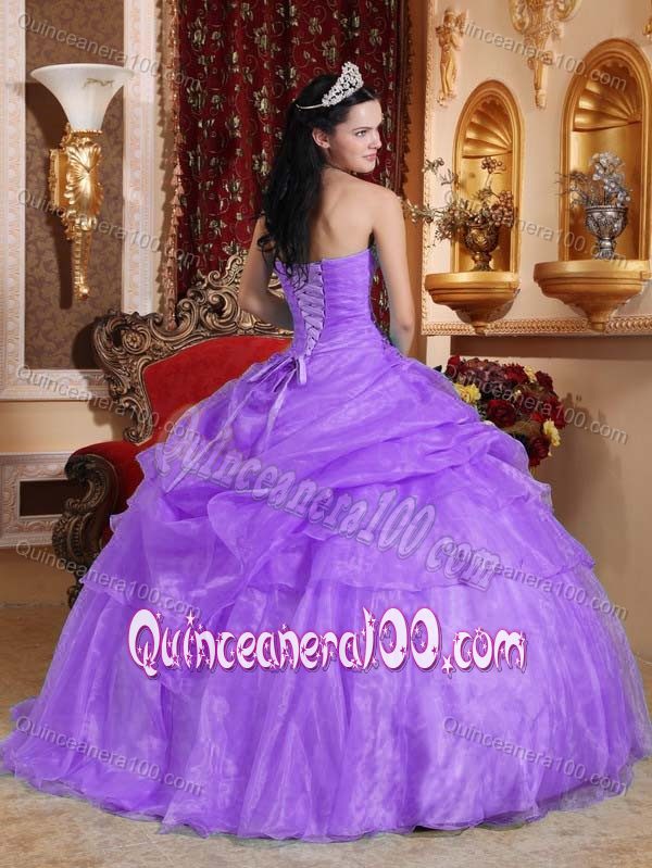 Appliqued Lavender Organza Quinceanera Dress with Pick ups 2015