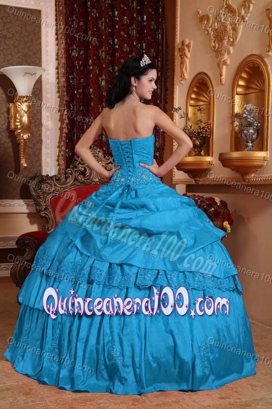 Teal Ball Gown Quinceanera Gown Dresses with Appliques and Pick ups