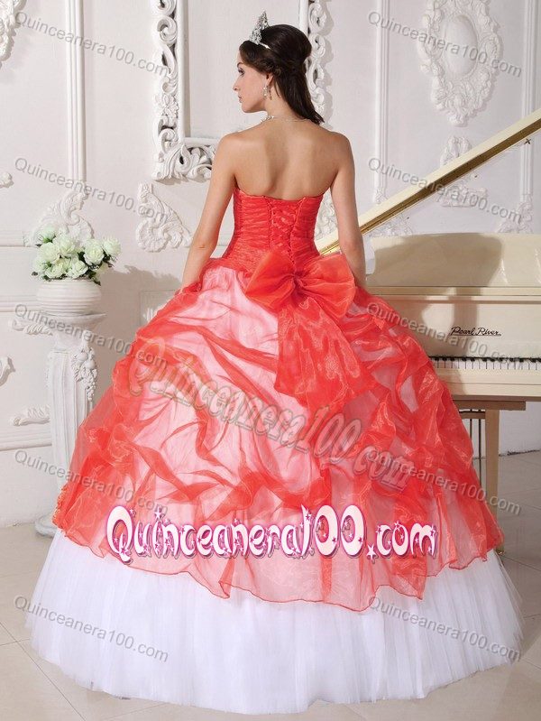 Coral Red Organza Quinceanera Gown Dresses with Appliques Pick ups