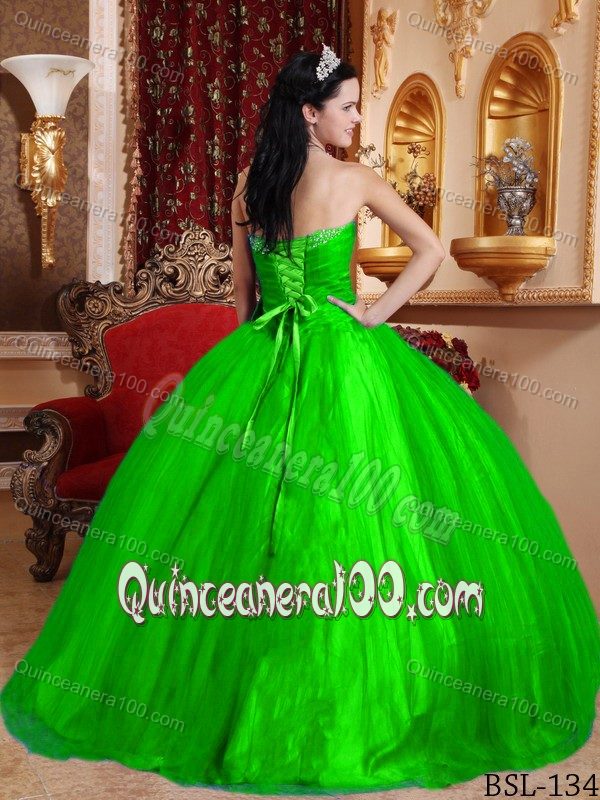 Spring Green Tulle Sweetheart Quinceanera Dress with Beading Bow