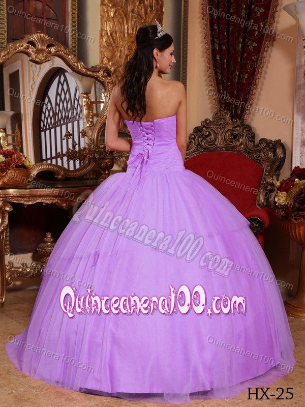 Beading Lilac Strapless Dress for Sweet 16 with Appliques