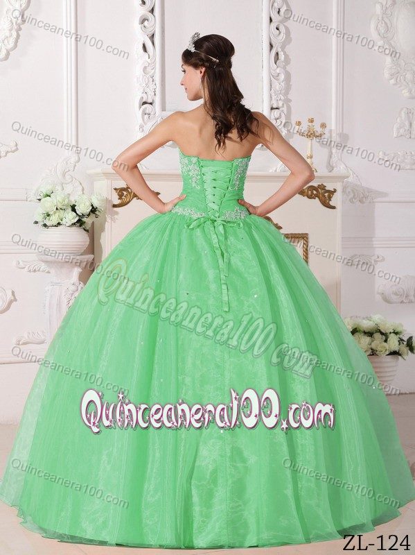 Strapless Beading Apple Green Pleated Dresses for a Quince