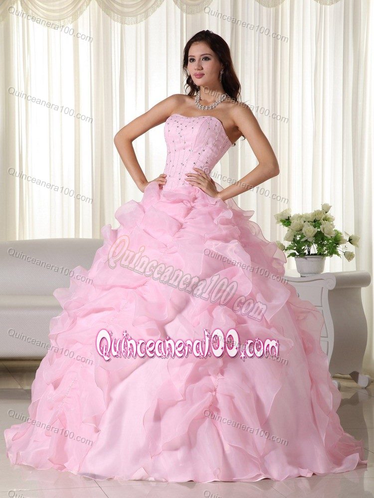 Lovely Baby Pink Beading Sweet Sixteen Dresses with Ruffles