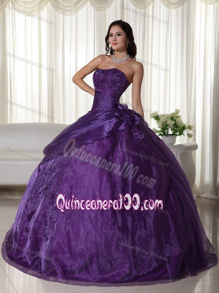 Cheap Embroidery Beading Purple Strapless Dress for Sweet 16