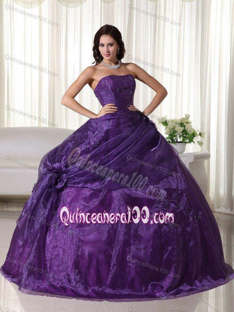 Cheap Embroidery Beading Purple Strapless Dress for Sweet 16