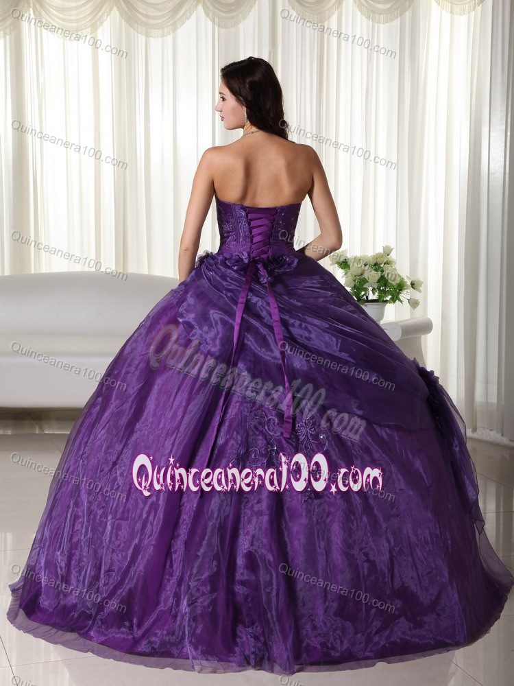 Cheap Embroidery Beading Purple Strapless Dress for Sweet 16