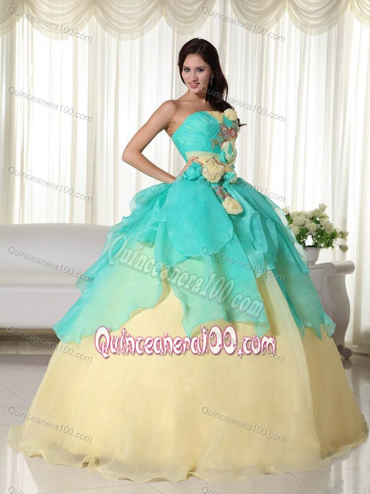 Colorful Appliqued Dresses for a Quince with Hand Made Flowers