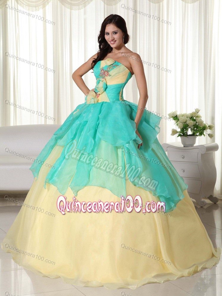 Colorful Appliqued Dresses for a Quince with Hand Made Flowers