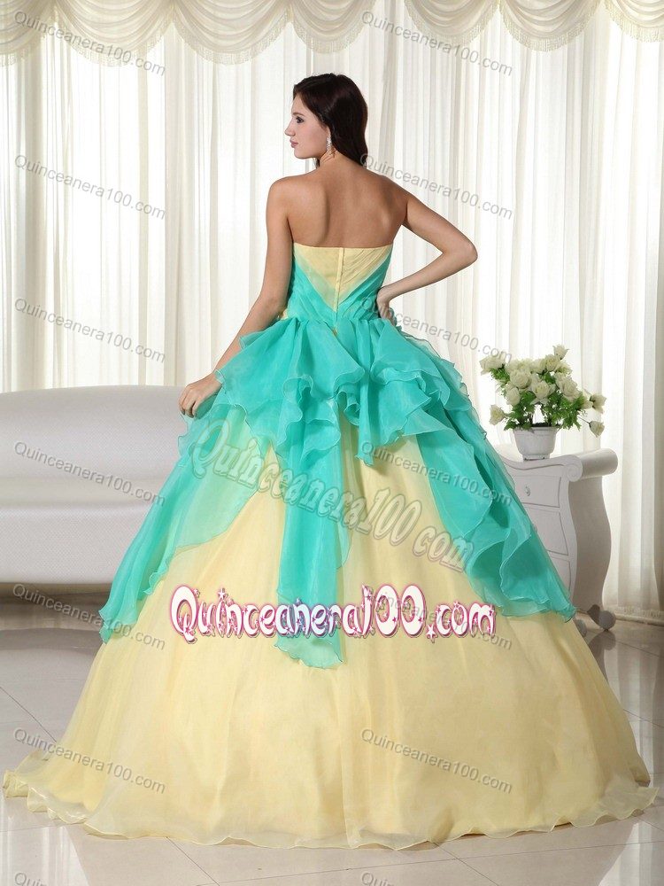 Colorful Appliqued Dresses for a Quince with Hand Made Flowers