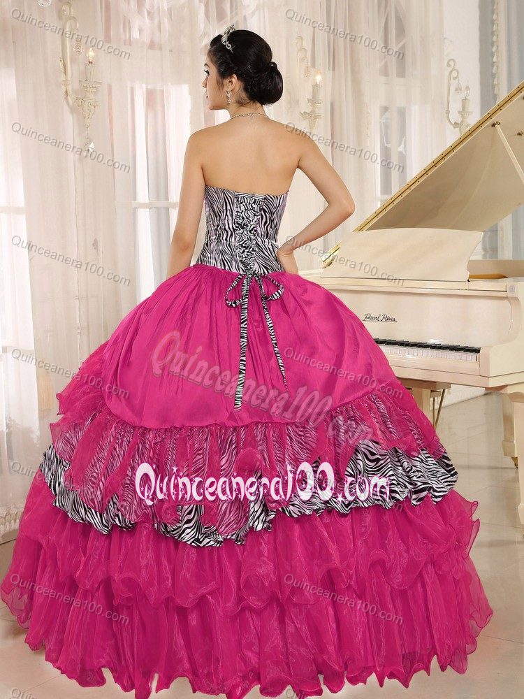 Wholesale Coral Red Dresses for a Quince with Zebra Pattern