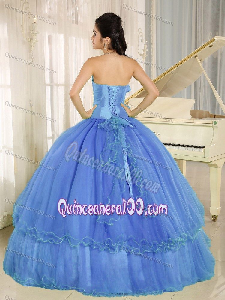 Sky Blue Strapless Quinceanera Gowns with Hand Made Flowers