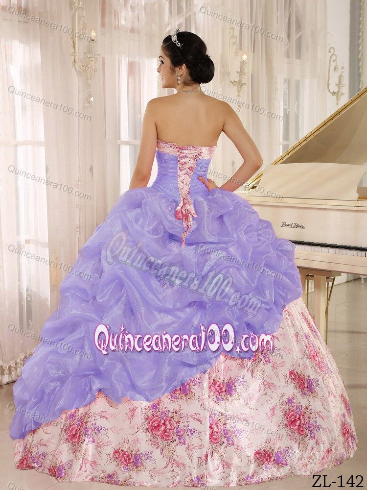 Colorful Printing Ruched Dress for Sweet 16 with Pick-ups