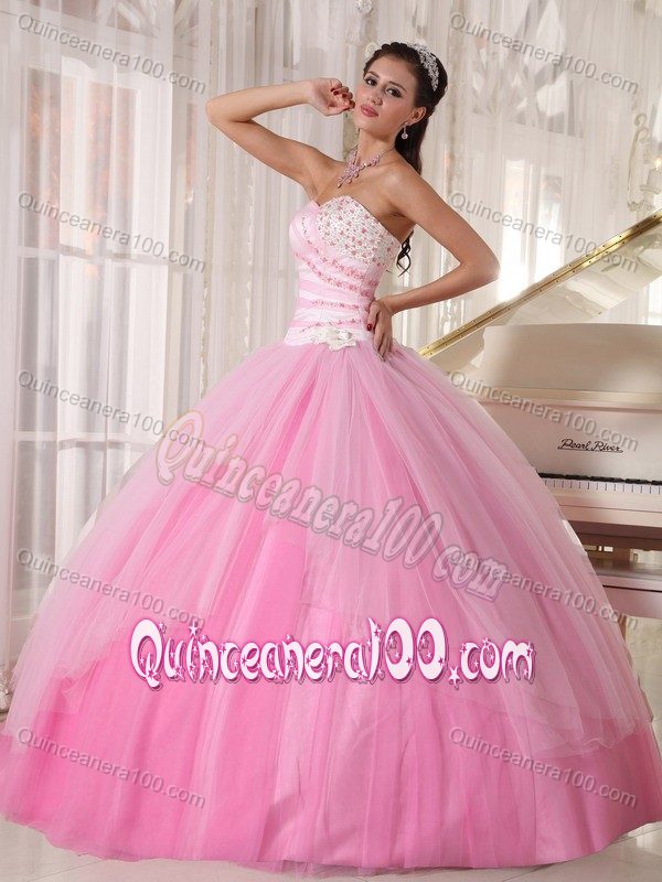 Lovely Pink Tulle Quinceanera Dresses with Beads Decorate