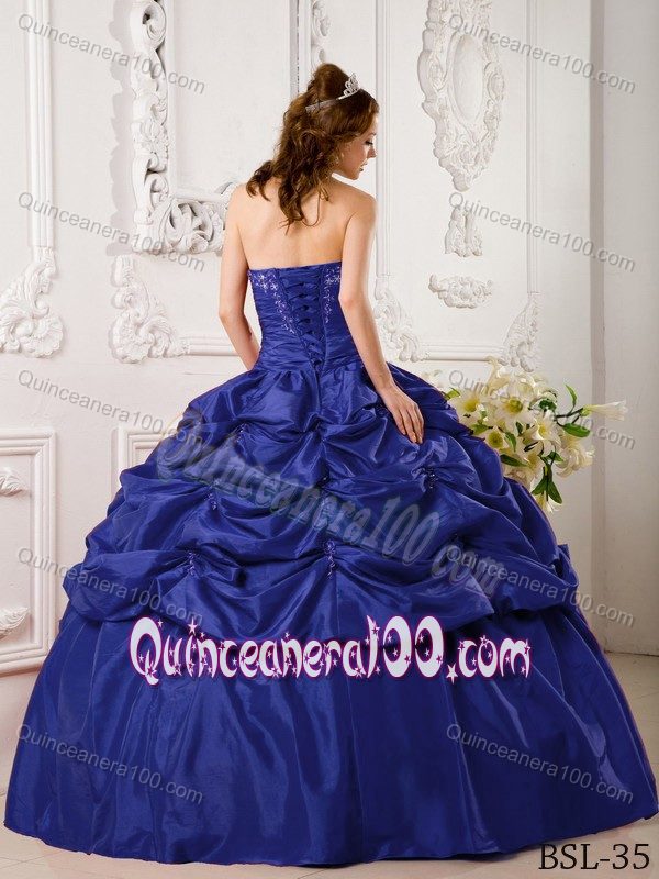 Navy Blue Taffeta Sweetheart Dresses Quinceanera with Pick-ups