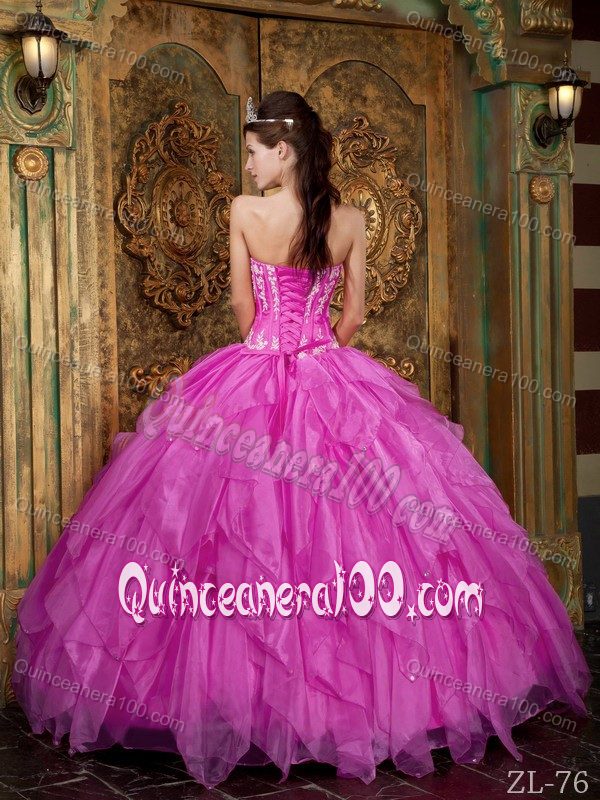 Gorgeous Beading Ruffled Pink Quince Dresses with Appliques