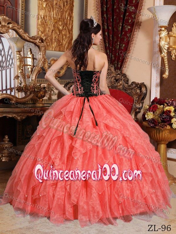 Beautiful Orange Red Beading Dress for Sweet 16 with Ruffles