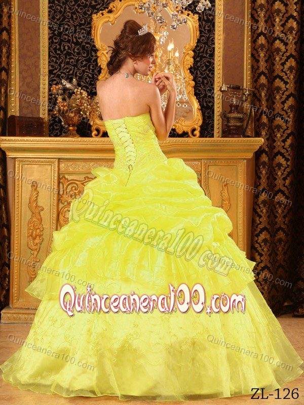 Strapless Yellow Sweet 15/16 Birthday Dress with Pick-ups