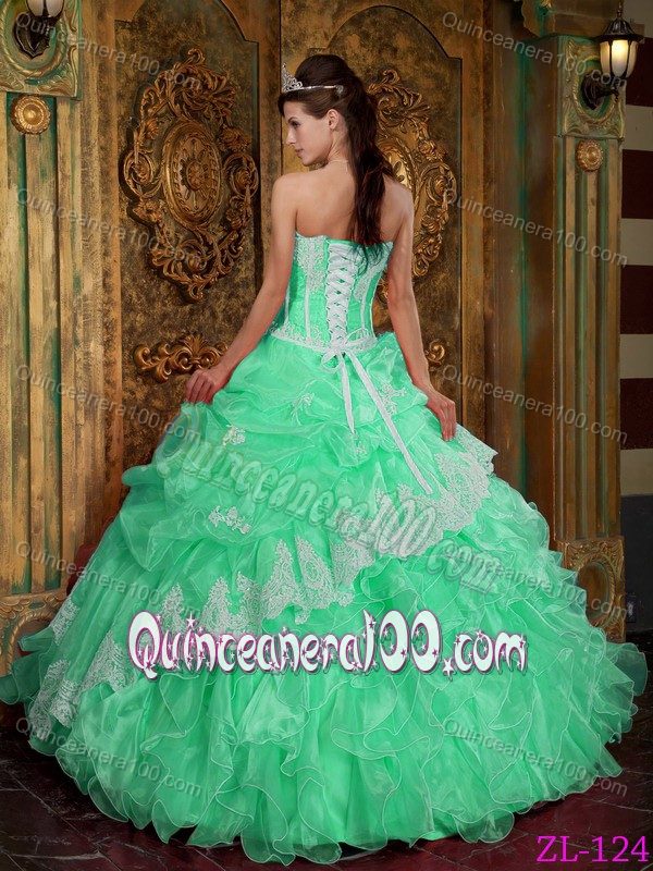 Lovely Apple Green Ruffled Sweet 15 Dresses with Pick-ups