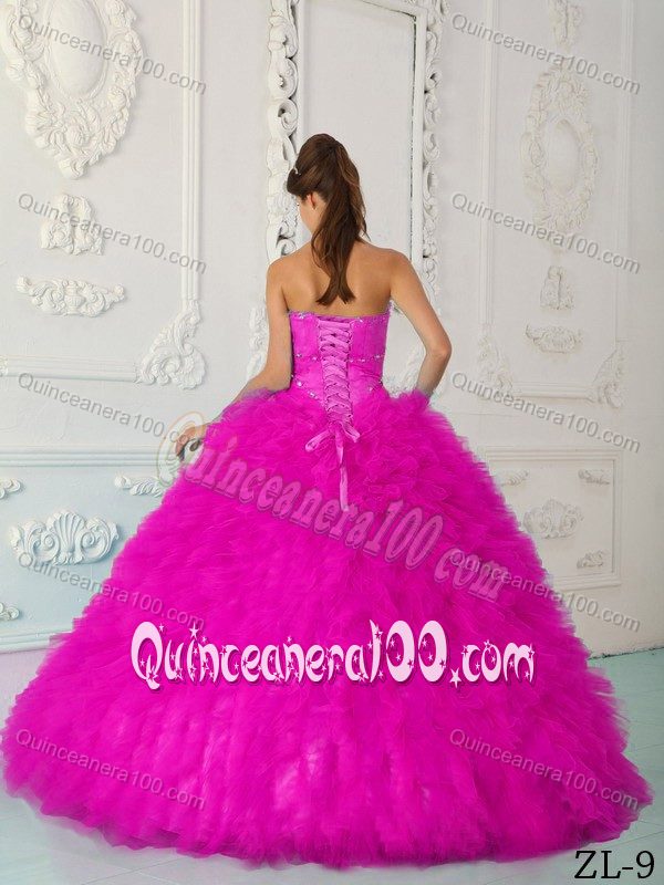 Hot Pink Sweetheart Beading Quinceanera Dresses with Ruffles Revenge dress