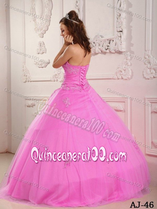 Sweetheart Rose Pink Beading Dress for Quince with Appliques