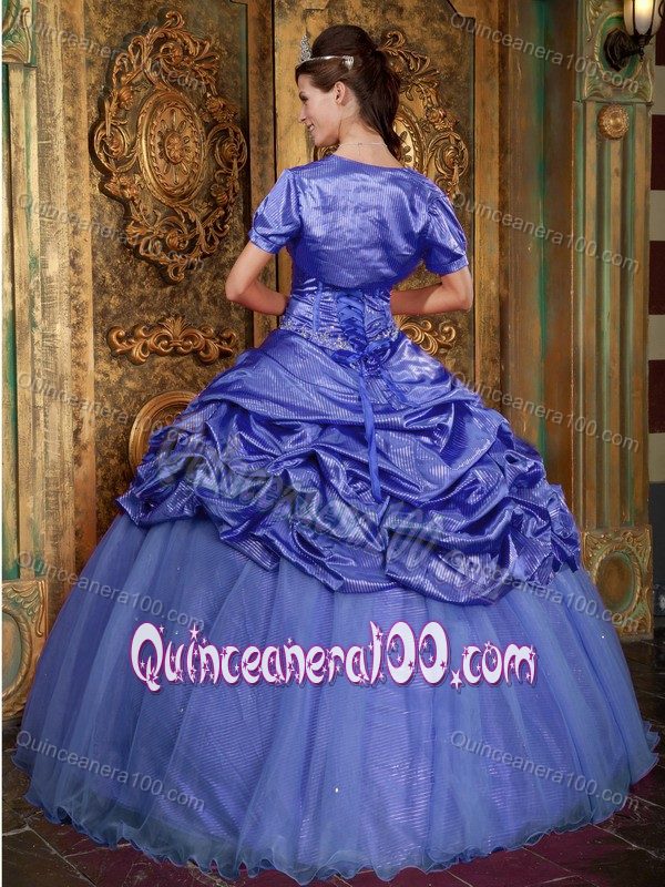 Purple Taffeta and Organza Quinceanera Party Dress with Beading