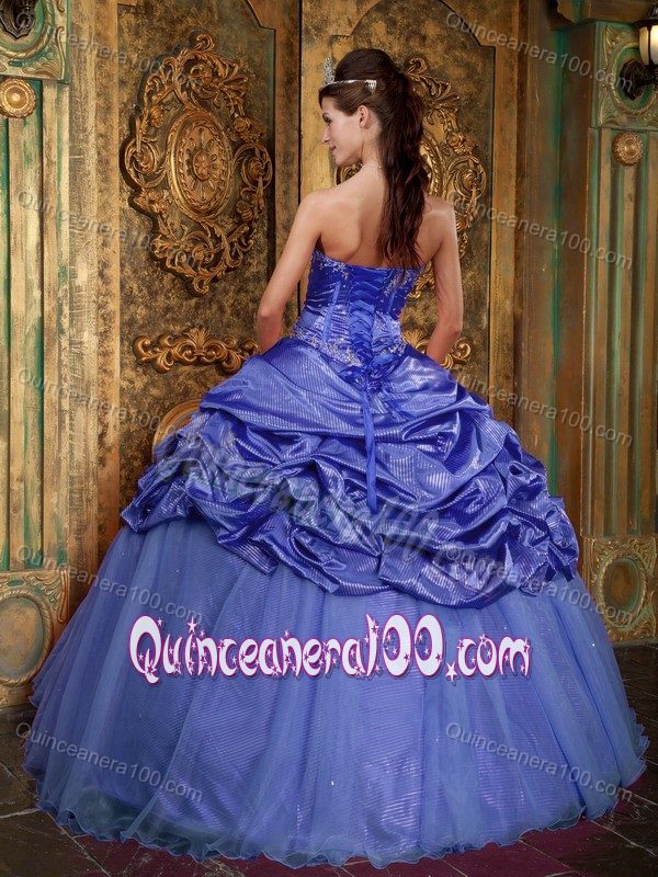 Purple Taffeta and Organza Quinceanera Party Dress with Beading