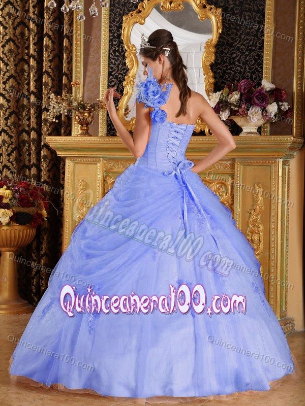 Voguish Lilac One Shoulder Appliques Quinceanera Dresses in Tulle