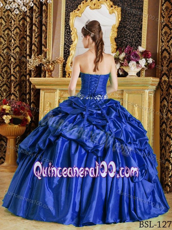 Pick-ups Taffeta Quinceanera Dresses with Appliques in Royal Blue