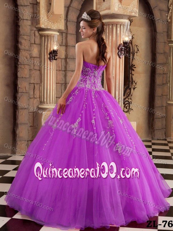 Newest Orchid Organza Sweet Sixteen Dress with Beaded Appliques